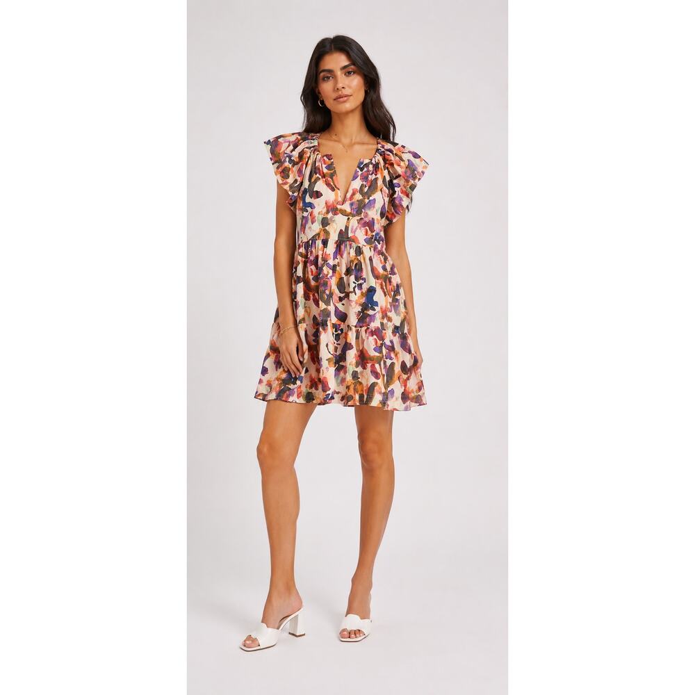 Marie Oliver Relaxed Fit Kara Tiered Mini Dress Petaline Womens Size XS Abstract